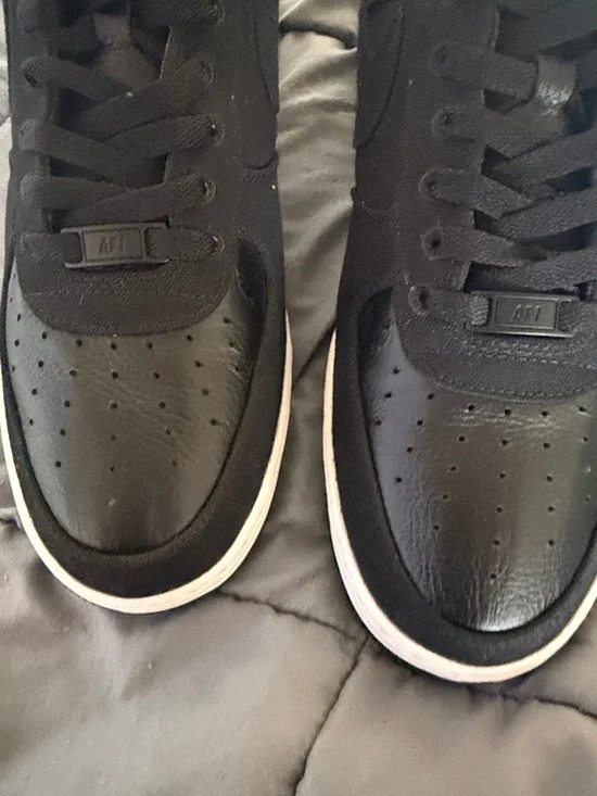 Nike Air Force 1 Black Low-Top Canvas Sneakers with White Sole - Picture 7 of 12